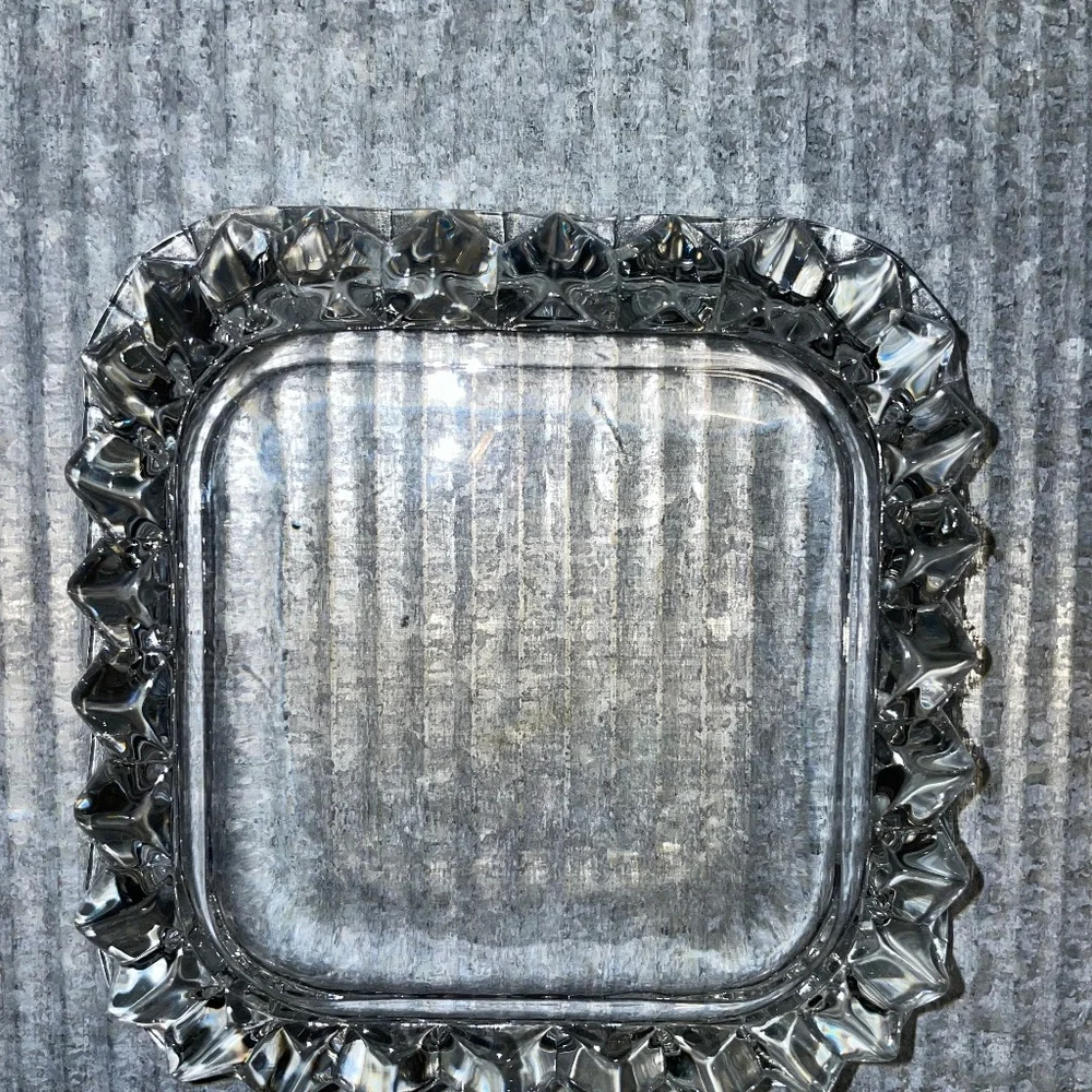 Vintage Depression‎ Square Sawtooth Edges Trinket Ashtray Dish Glass